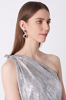 White Finish Ruby Long Earrings In Sterling Silver