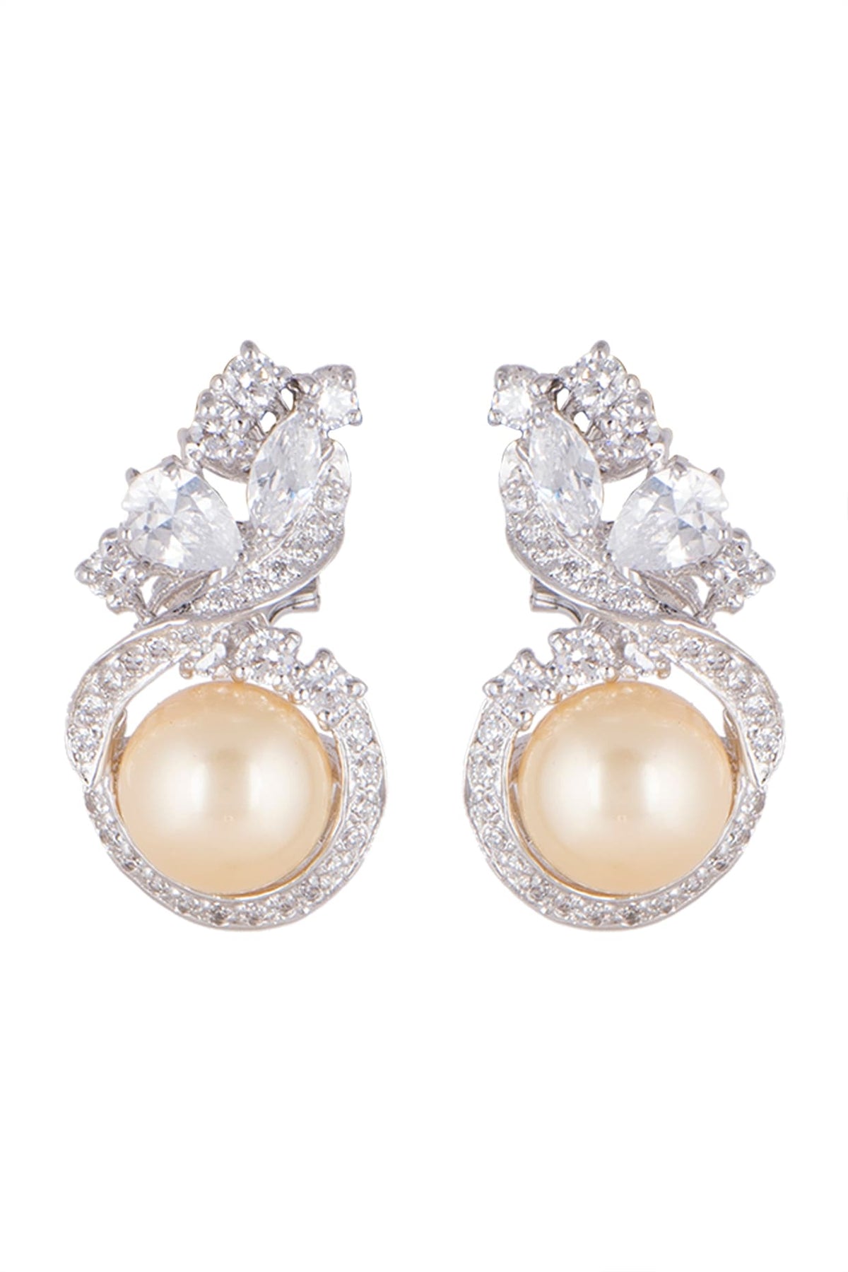 White Finish Stud Earrings In Sterling Silver