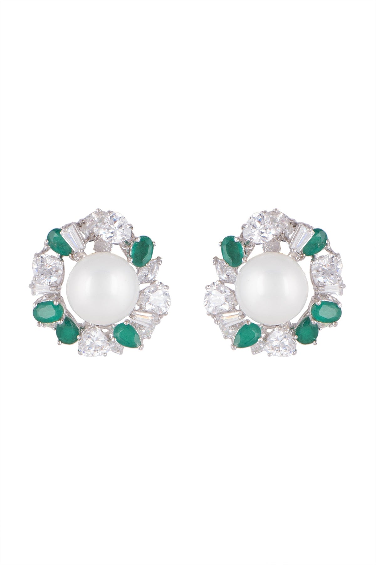 White Finish Pearl Stud Earrings In Sterling Silver