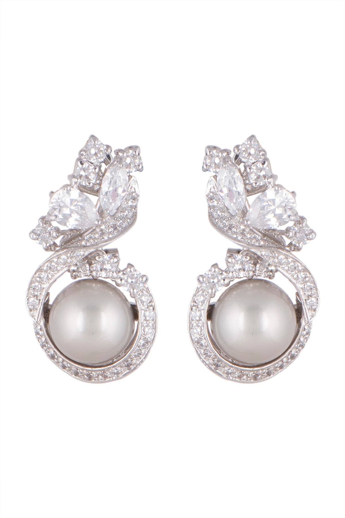 White Finish Stud Earrings In Sterling Silver