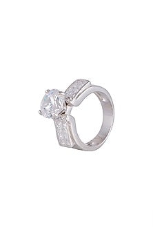 White Finish Zircon Ring In Sterling Silver