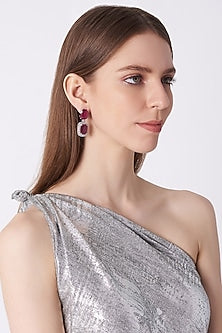 White Finish Zircon Stud Earrings In Sterling Silver