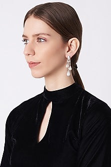 White Finish Pearl Chandelier Earrings In Sterling Silver