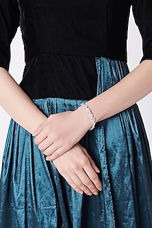 White Finish Pear Shaped Tennis Bracelet In Sterling Silver