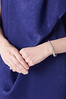 White Finish Tennis Bracelet With Cubic Zircons In Sterling Silver