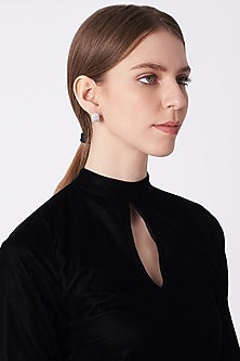 White Finish Bali Style Earrings With Cubic Zircons In Sterling Silver