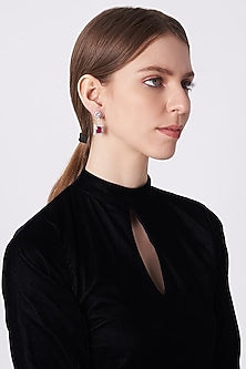 White Finish Cubic Zircons & Ruby Earrings