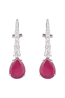 White Finish Ruby Long Earrings In Sterling Silver