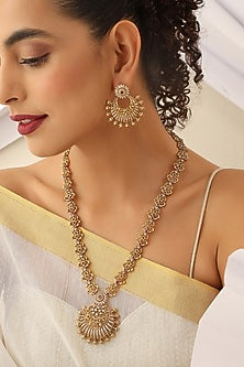 Gold Finish Handcrafted Temple Long Necklace Set