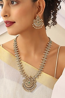 Gold Finish Handcrafted Temple Long Necklace Set