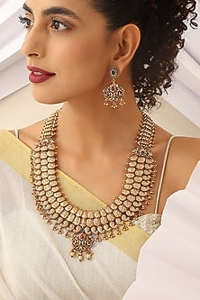 Gold Finish Handcrafted Temple Long Necklace Set