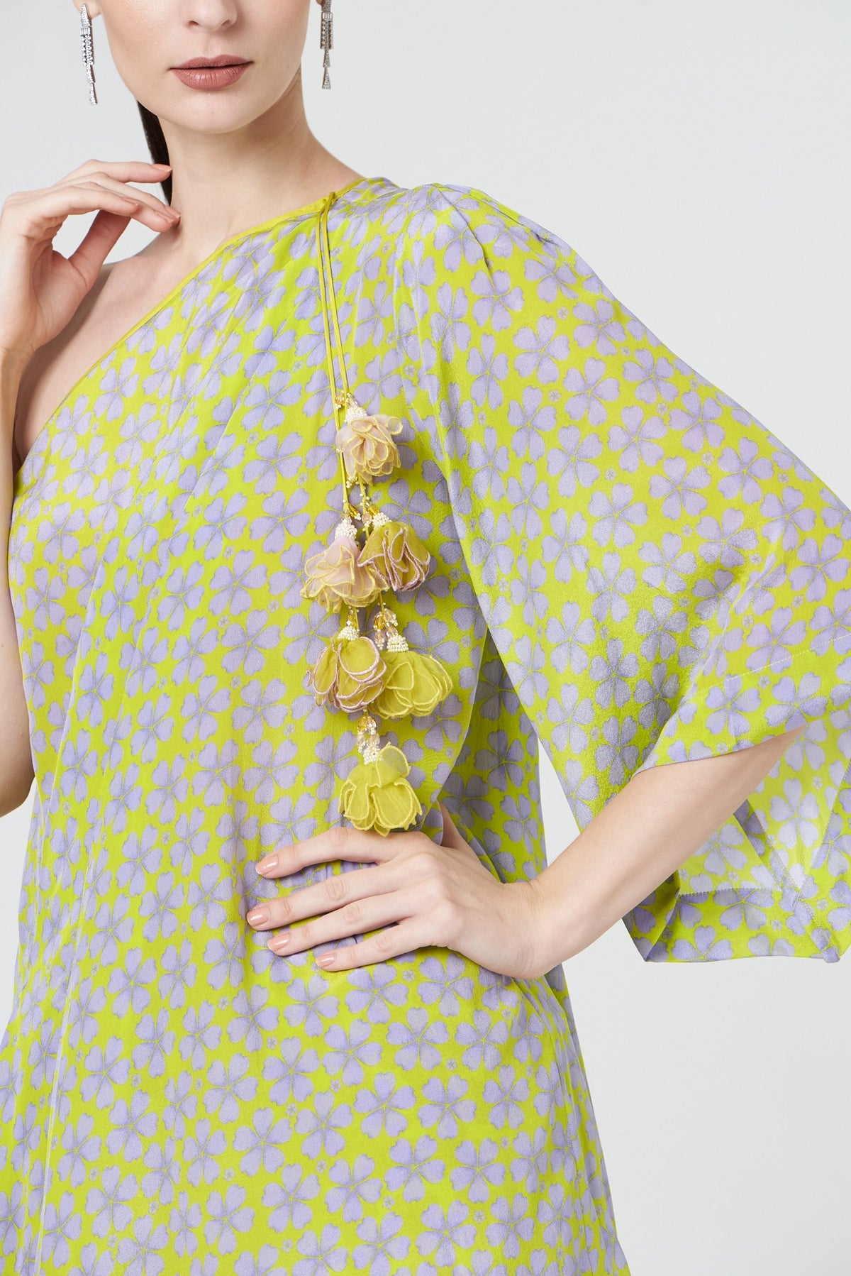 Spring Green Printed Dhoti Set