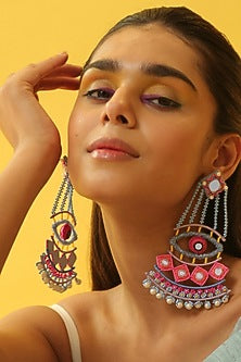 Multi-Colored Kodi Shell Embroidered Dangler Earrings
