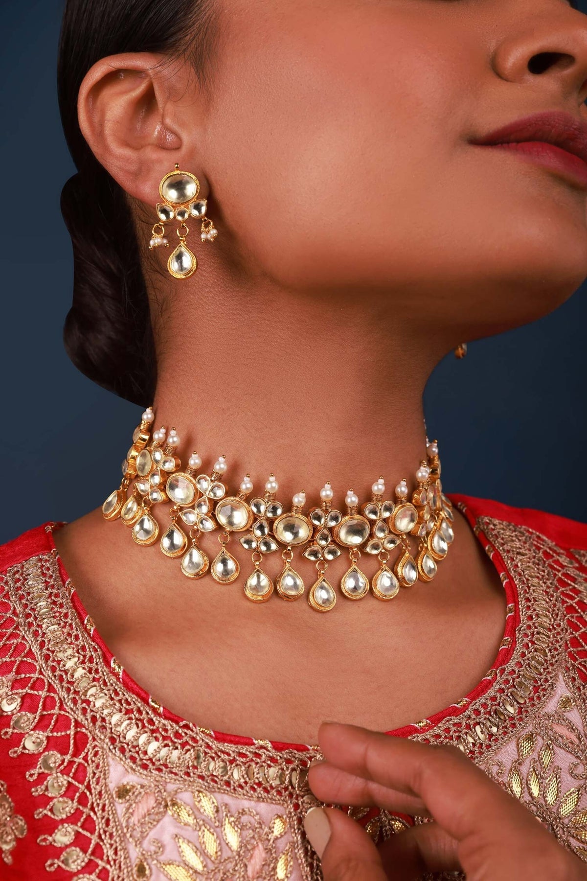 Geometric Kundan Embellished Choker Necklace Set