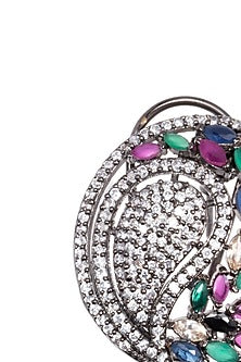 Black Rhodium Finish Semi-Precious Stone & CZ Diamond Stud Earrings