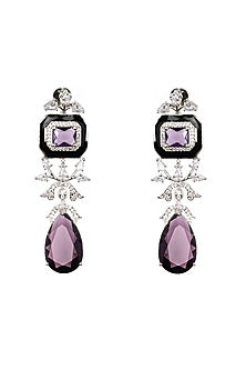 White Finish CZ Diamond & Amethyst Enamelled Dangler Earrings