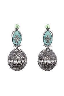 Black Rhodium Finish Kundan Polki & Aqua Dangler Earrings