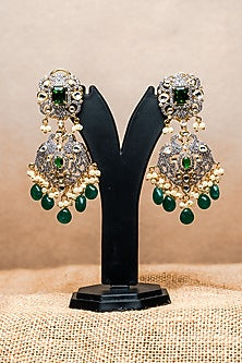 Gold Finish CZ Diamond & Kundan Polki Dangler Earrings