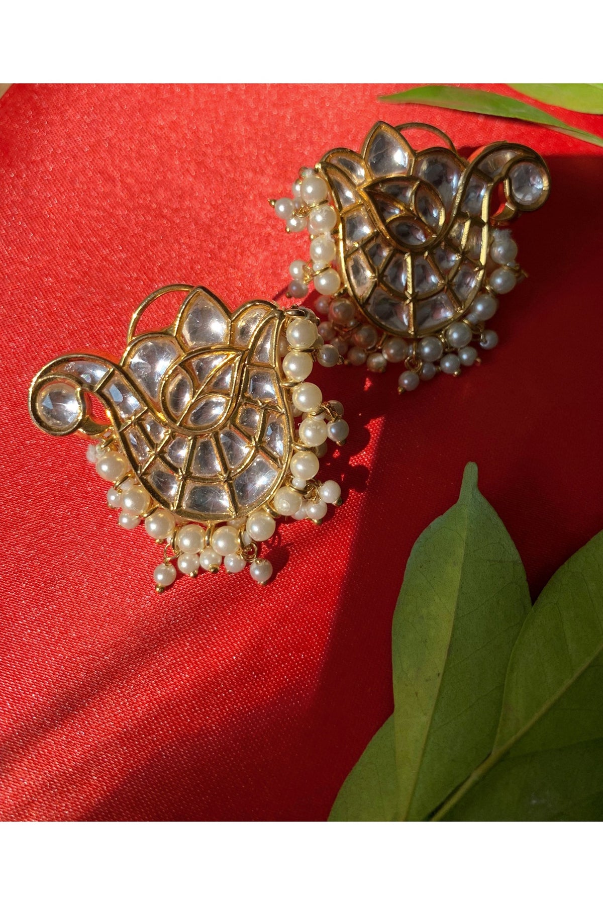 Gold Finish Pearl Stud Earrings