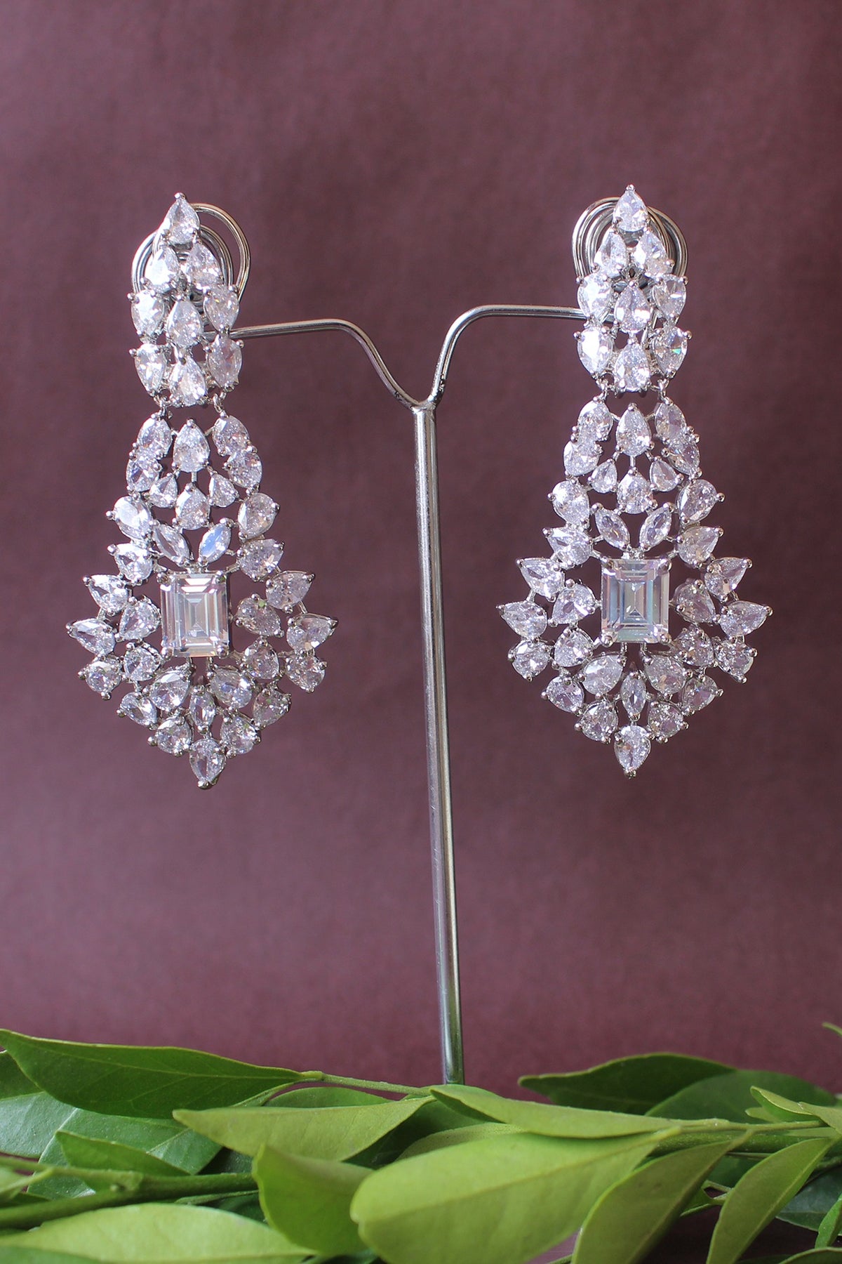 White Finish CZ Diamond Dangler Earrings