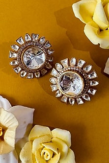 Gold Finish Kundan Polki Stud Earrings