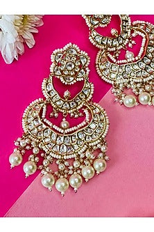 Gold Finish Moissanite Polki Chandbali Earrings