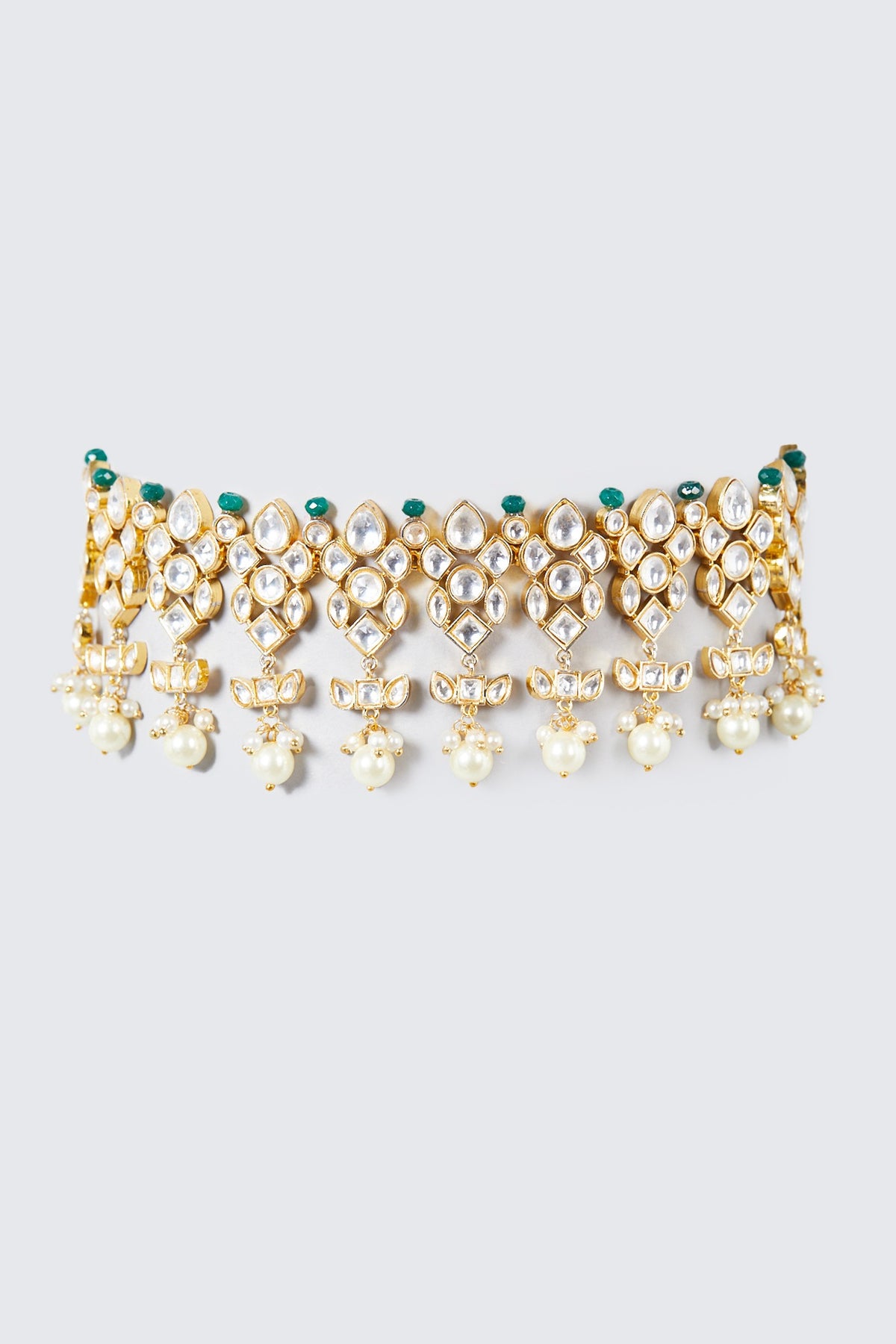 Gold Finish Kundan Polki & Pearl Choker Necklace