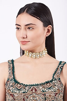 Gold Finish Choker Necklace With Kundan Polki