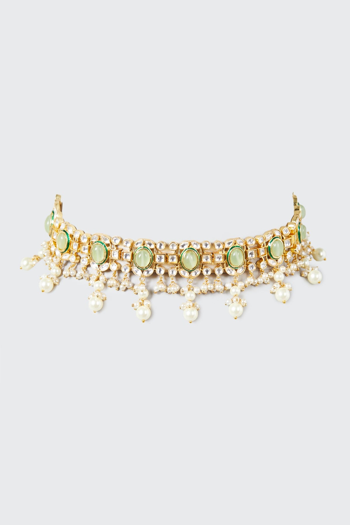 Gold Finish Pearl Choker Necklace