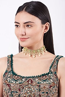Gold Finish Pearl Choker Necklace