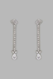 White Rhodium Finish Zircon Dangler Earrings