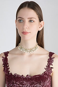 Gold Plated Emerald Enameled Choker Necklace