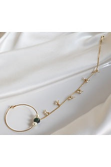 Gold Finish Kundan Polki & Pearls Nath