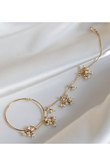 Gold Finish Nath With Kundan Polki