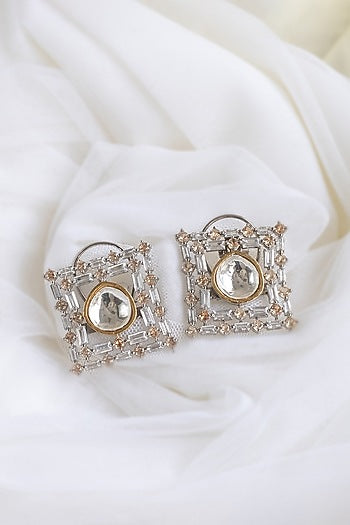 Two Tone Finish Kundan Polki Stud Earrings