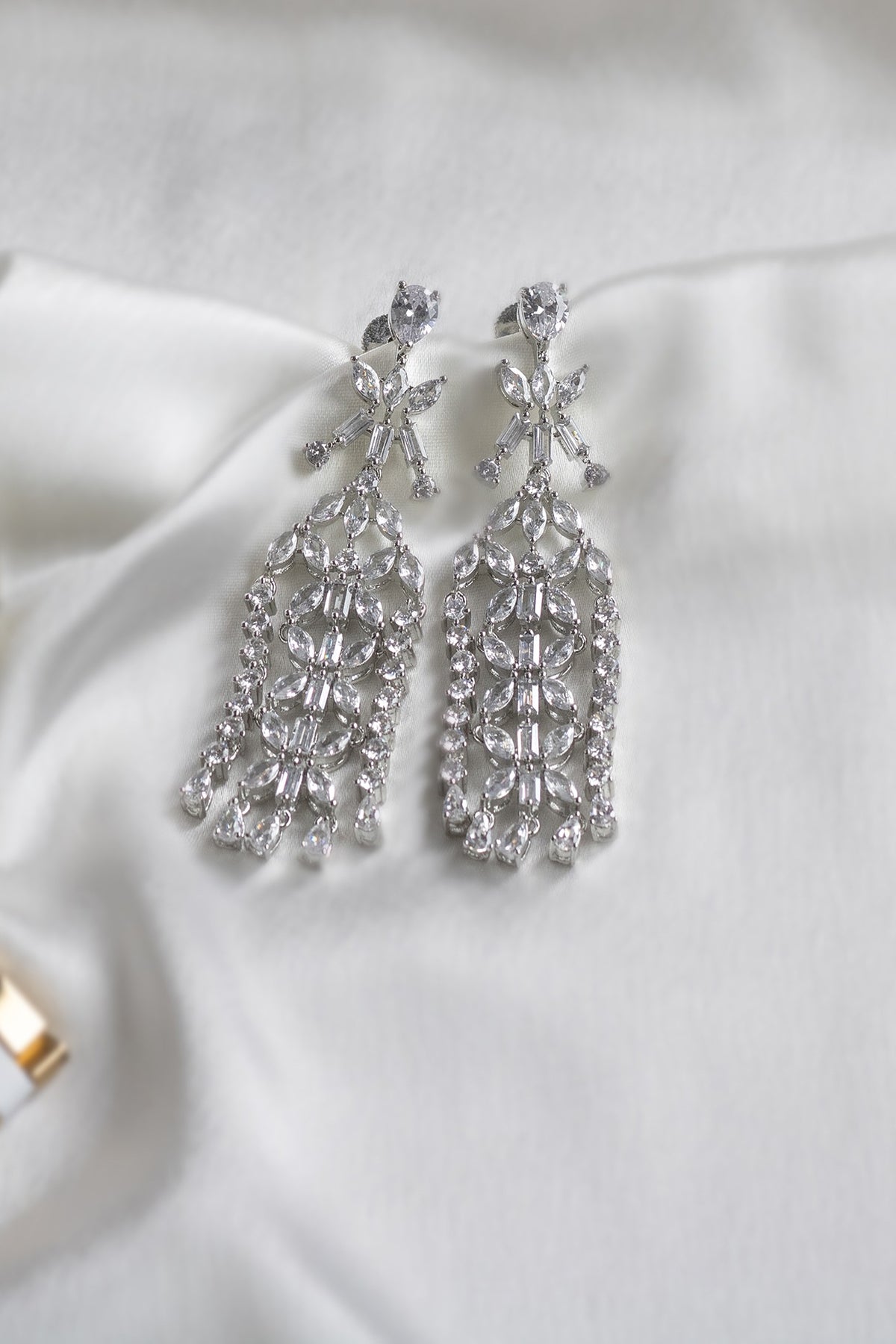 White Finish Diamond Dangler Earrings