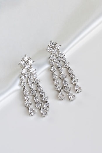 White Finish Faux Diamond Dangler Earrings