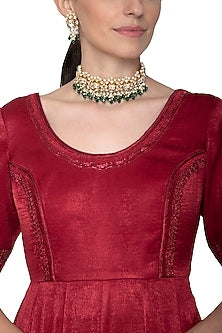 Gold Plated Emerald Choker Necklace Set