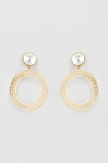Gold Plated Kundan Polki Embellished Dangler Earrings