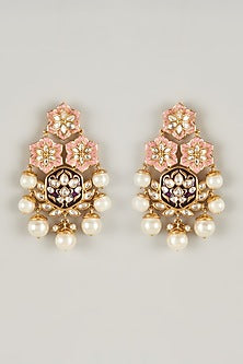 Gold Plated Kundan Polki Enamelled Dangler Earrings