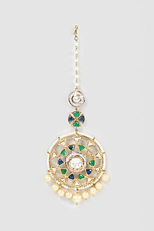Gold Plated Green & Blue Stone Maangtikka