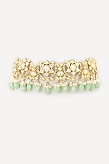 Gold Finish Light Green Kundan Polki Choker Necklace