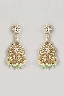 Gold Plated Kundan Polki & Emerald Synthetic Stone Chandbali Earrings