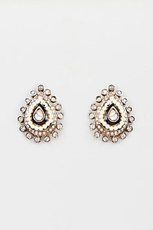Black Rhodium Finish Kundan Polki Stud Earrings