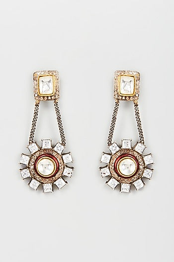 Black Rhodium Finish Kundan Dangler Earrings