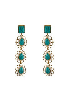 Gold Plated Turquoise & Pearl Dangler Earrings In Sterling Silver