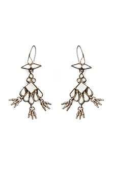 Black Rhodium Finish Mirror Dangler Earrings In Sterling Silver