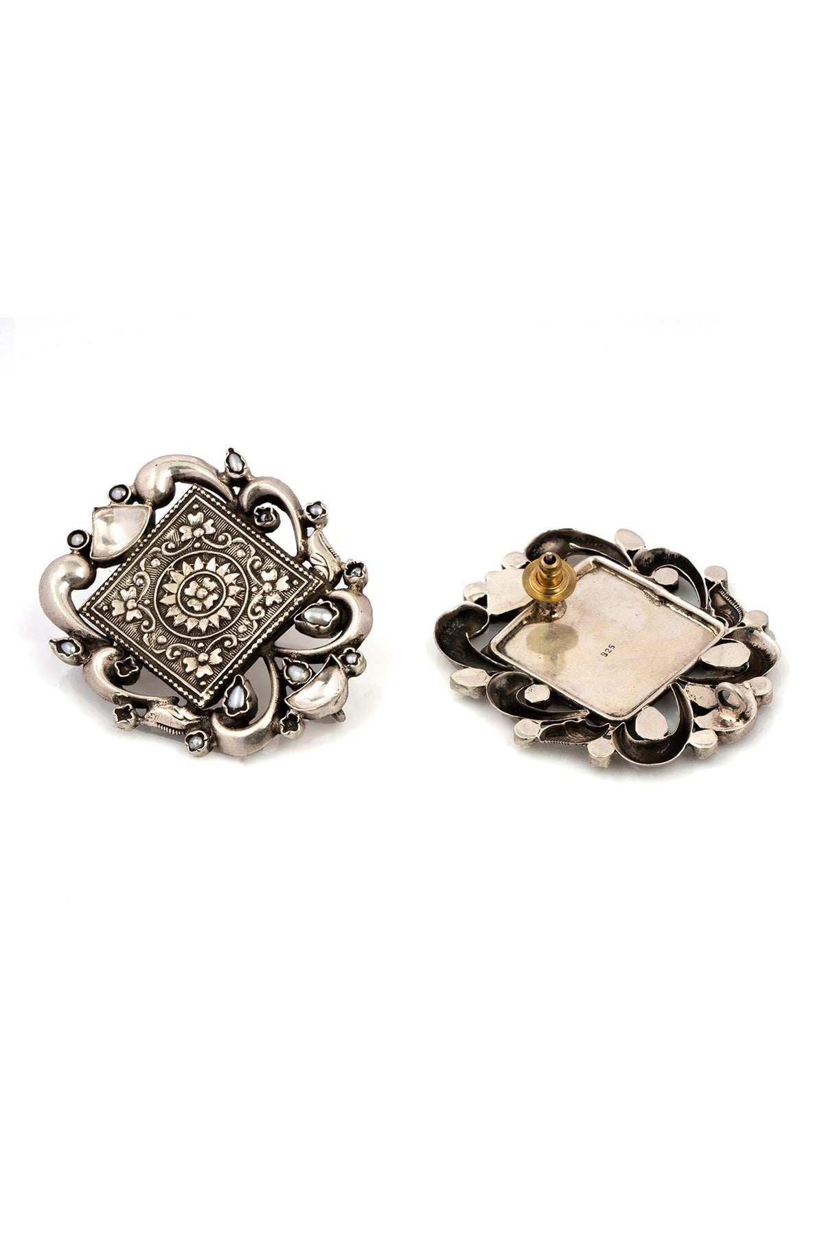 Black Rhodium Finish Stud Earrings In Sterling Silver
