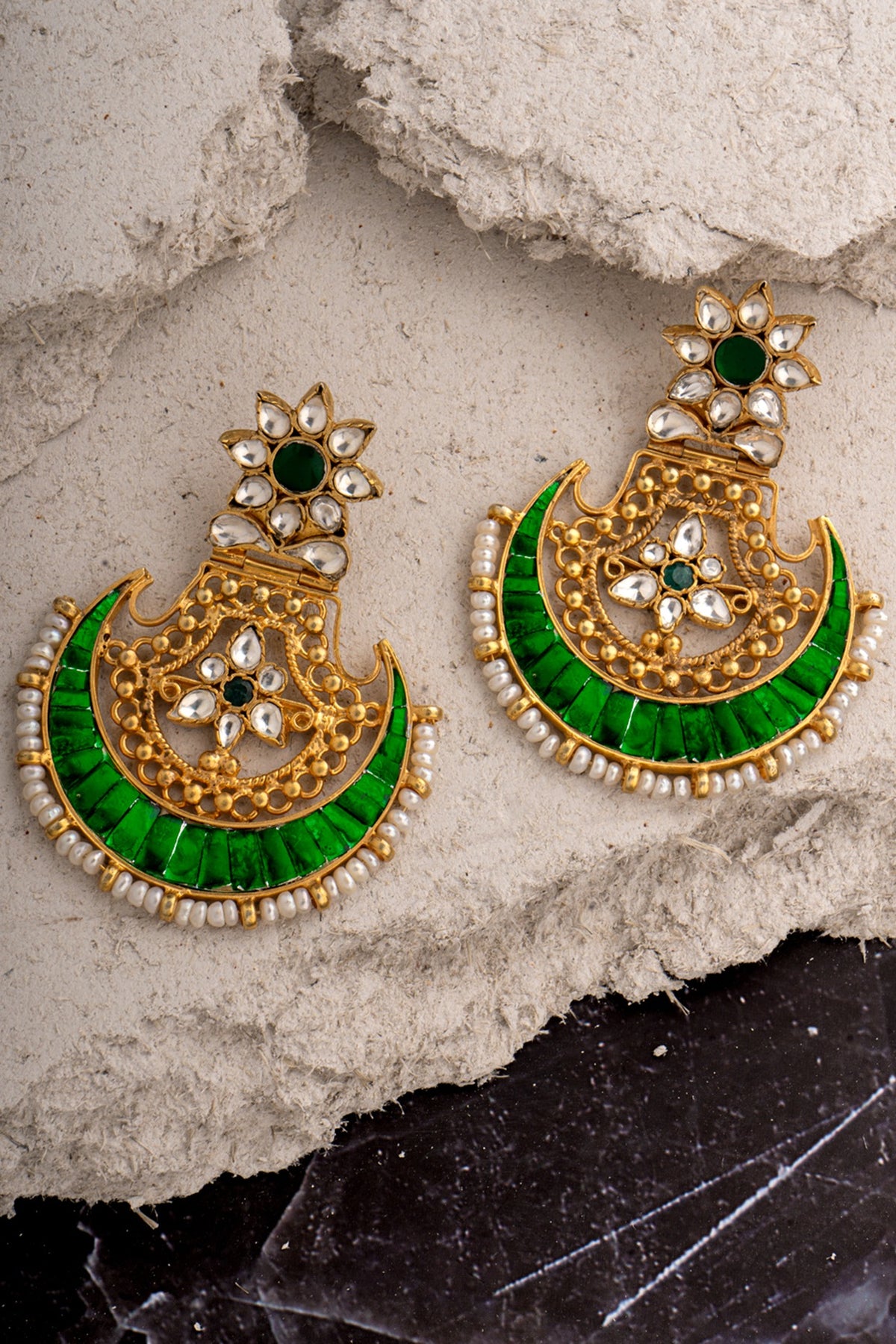 Gold Finish Chandbali Earrings In 92.5 Sterling Silver