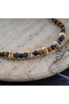 Two-Tone Finish Beaded Necklace With Blue Lapis In Sterling Silver